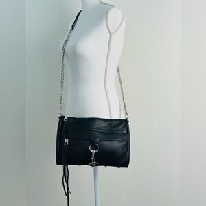 Rebecca Minkoff Black Leather Crossbody Bag Medium Size With Silver Hardware
